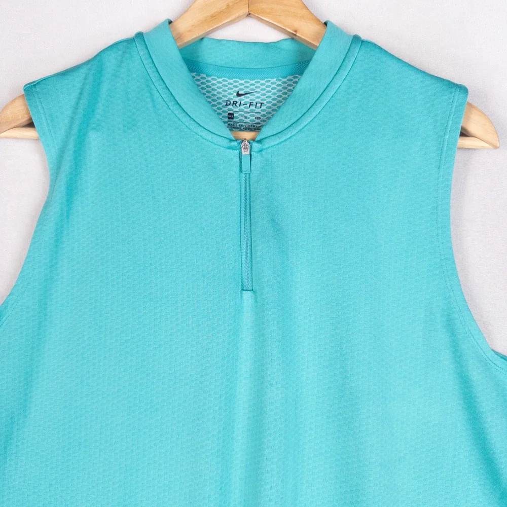Nike Shirt Womens XXL Turquoise Blue Sleeveless Golf Quarter Zip Dri Fit Top